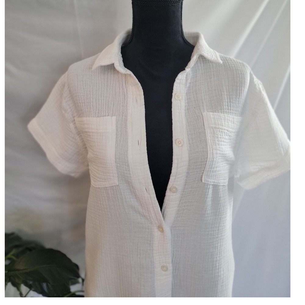 Weatherproof Vintage White Double Gauze Cotton Button Down‎ Shirt Dress Small